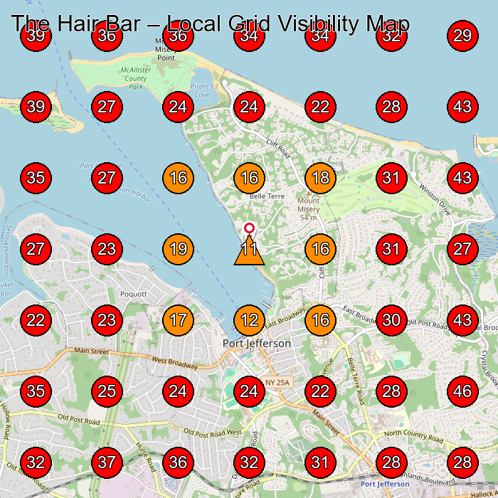 The Hair Bar GeoGrid visibility map for Beauty Salon in Port Jefferson